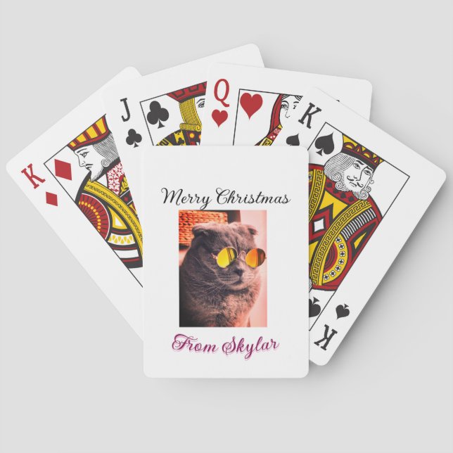 Frohe Weihnachtskatze Haustier Liebe Foto Spielkarten (Rückseite)