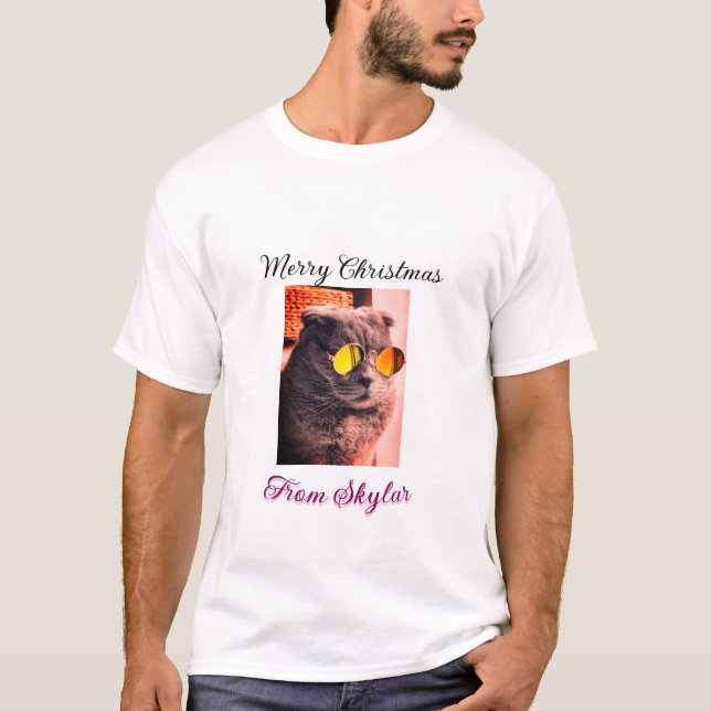 Frohe Weihnachtskatze Haustier Liebe Foto T-Shirt (Vorderseite)