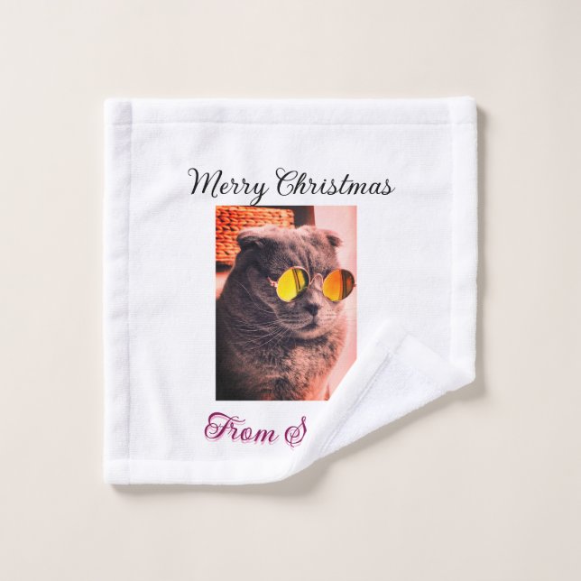Frohe Weihnachtskatze Haustier Liebe Foto Waschlappen (Waschlappen)