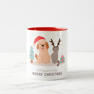 Frohe Weihnachtskatze & Hunde Druck Kaffeepause Ta Zweifarbige Tasse