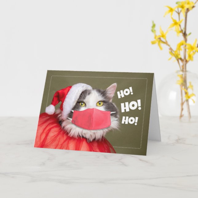 Frohe Weihnachtskatze in Santa Outfit und Gesichts Karte (Gelbe Blume)
