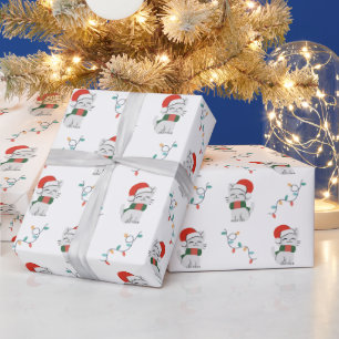 Frohe Weihnachtskatze mit mufflerer Weihnachtsmann Geschenkpapier
