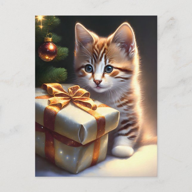 Frohe Weihnachtskatze Postkarte (Vorderseite)