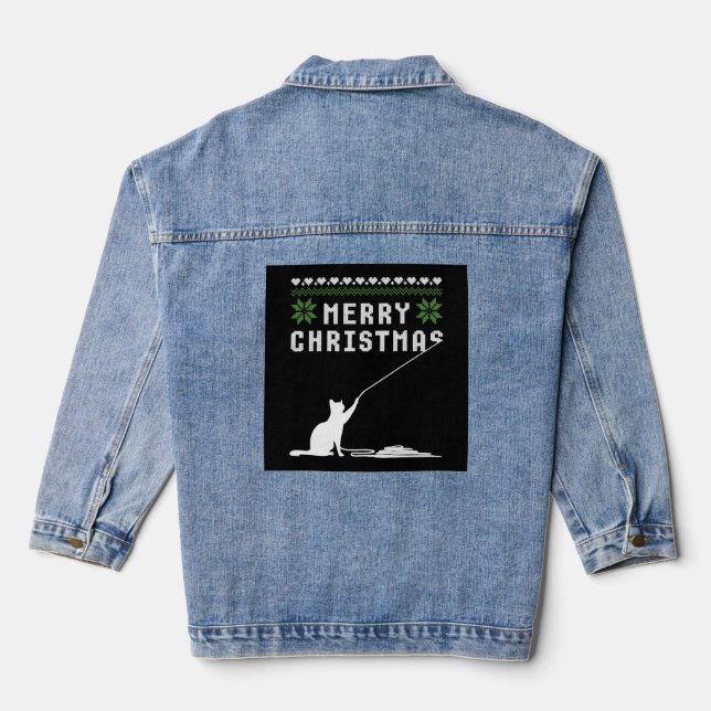 Frohe Weihnachtskatze Ugly Sweater Jeansjacke (Rückseite)