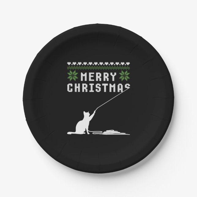 Frohe Weihnachtskatze Ugly Sweater Pappteller (Vorderseite)