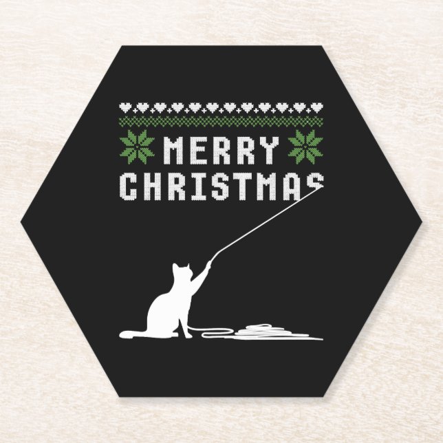Frohe Weihnachtskatze Ugly Sweater Untersetzer (Vorderseite)