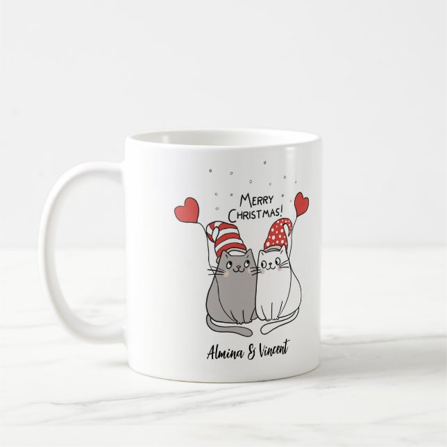 Frohe Weihnachtskatzen Kaffeetasse (Links)