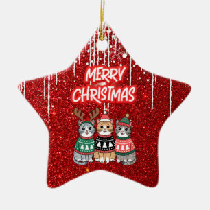 Frohe Weihnachtskatzen Keramik Ornament