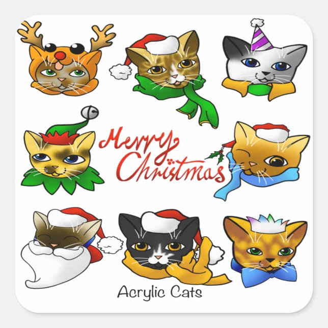 Frohe Weihnachtskatzen Quadratischer Aufkleber (Vorderseite)