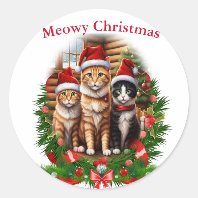Frohe Weihnachtskatzen Runder Aufkleber (Vorderseite)
