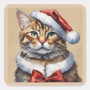 Frohe Weihnachtskatzenaufkleber Quadratischer Aufkleber