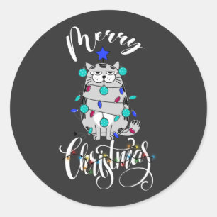 Frohe Weihnachtskatzenliebe T - Shirt Runder Aufkleber