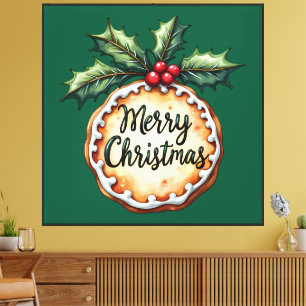 Frohe Weihnachtskekse mit Stechpalmenbeeren Leinwanddruck