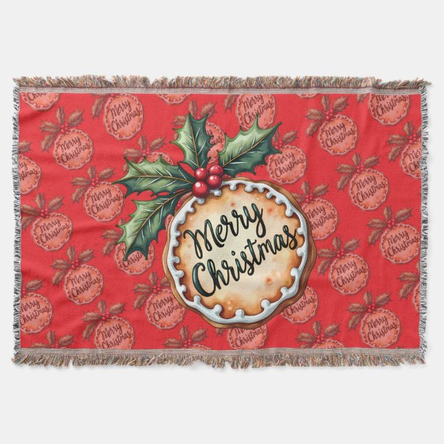 Frohe Weihnachtskekse mit Stechpalmenbeeren Rot Decke (Vorderseite)