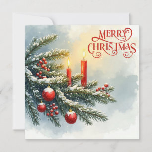 Frohe Weihnachtskerzen, Berries und Ornamente Feiertagskarte