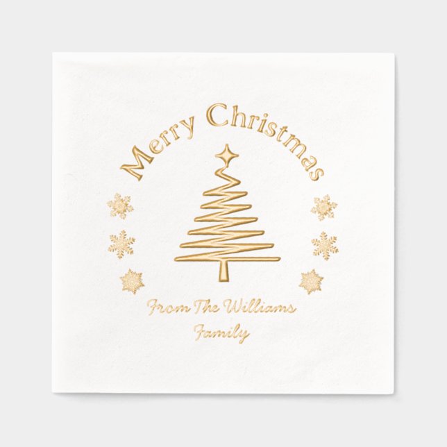 Frohe Weihnachtskiefer Schneeflocken Gold Klassike Servietten Mit Folie (Vorderseite)