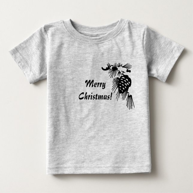 Frohe Weihnachtskiefer Schwarz-Weiß-Shirt Baby T-shirt (Vorderseite)