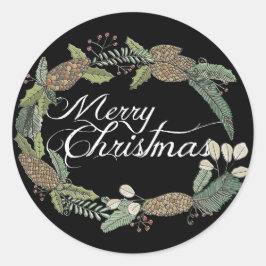 Frohe Weihnachtskiefern und Grünkleber Runder Aufkleber