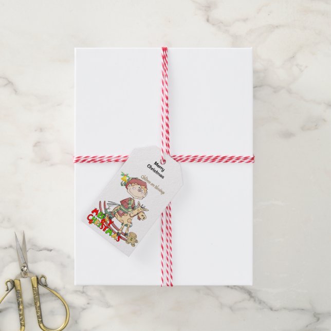 Frohe Weihnachtskinder Segnungen Elf Geschenkmarke Geschenkanhänger (Mit Garn)