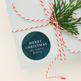 Frohe Weihnachtsklassik kariert personalisiert Runder Aufkleber