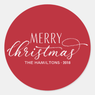 Frohe Weihnachtskleber Moderne rote weiße Buchstab Runder Aufkleber