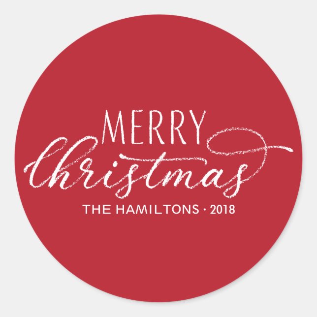 Frohe Weihnachtskleber Moderne rote weiße Buchstab Runder Aufkleber (Vorderseite)