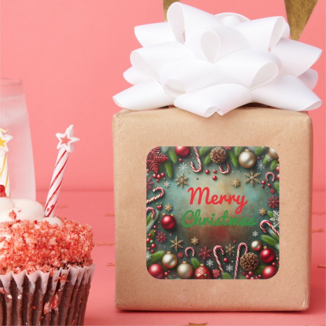 Frohe Weihnachtskleber Quadratischer Aufkleber (Party)