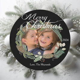 Frohe Weihnachtskone und Grüne Fotokarte Feiertagskarte