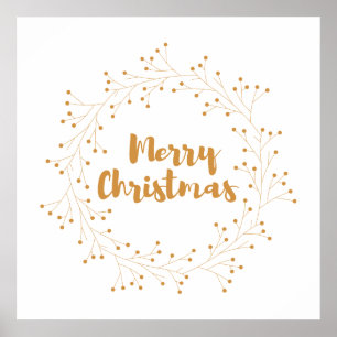 Frohe Weihnachtskranz - golden Poster