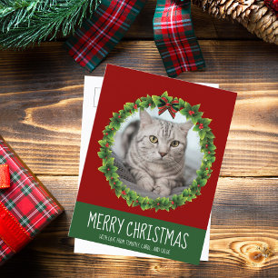 Frohe Weihnachtskranz Niedliches Custom Cat Foto R Postkarte