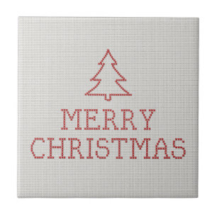 Frohe Weihnachtskreuzstickerei Fliese