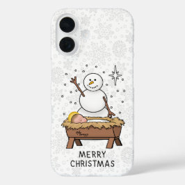 Frohe Weihnachtskrippe Baby Jesus Snowman iPhone 16 Hülle