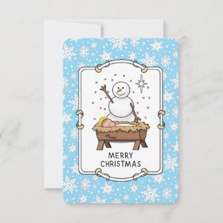 Frohe Weihnachtskrippe Baby Jesus Snowman Dankeskarte