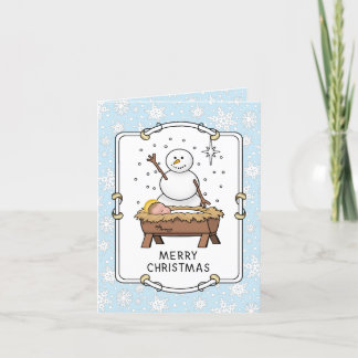 Frohe Weihnachtskrippe Baby Jesus Snowman Karte