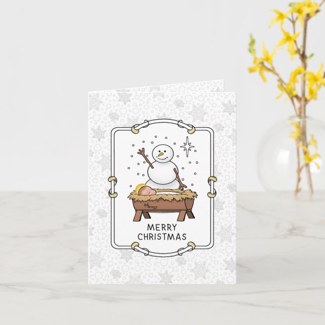 Frohe Weihnachtskrippe Baby Jesus Snowman Karte (Gelbe Blume)