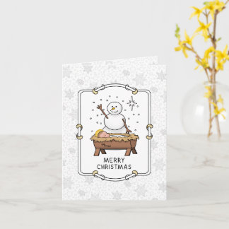 Frohe Weihnachtskrippe Baby Jesus Snowman Karte