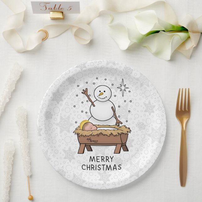 Frohe Weihnachtskrippe Baby Jesus Snowman Pappteller (Hochzeit)