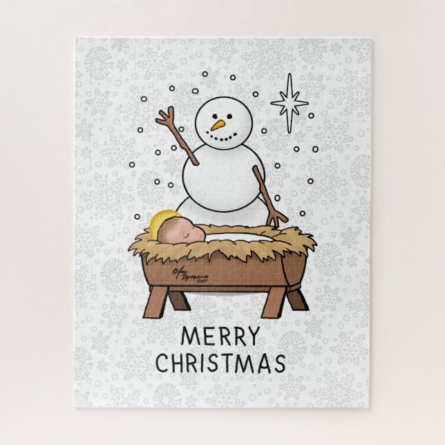 Frohe Weihnachtskrippe Baby Jesus Snowman Puzzle (Vertikal)