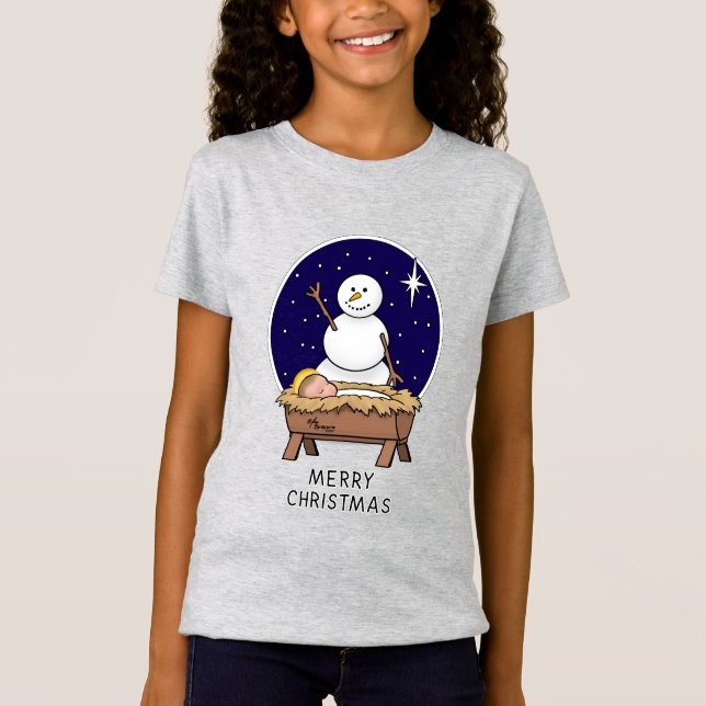 Frohe Weihnachtskrippe Baby Jesus Snowman T-Shirt (Vorderseite)