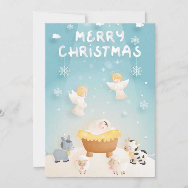 Frohe Weihnachtskrippe Feiertagskarte (Vorderseite)