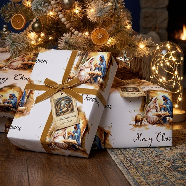 Frohe Weihnachtskrippe Geschenkpapier (Von Creator hochgeladen)