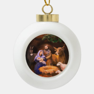 Frohe Weihnachtskrippe Keramik Kugel-Ornament