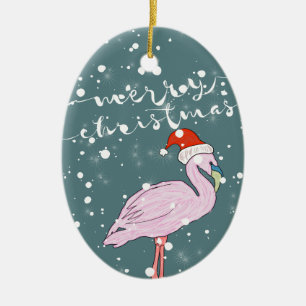 Frohe Weihnachtskrippe Pink Flamingo Tropical Keramik Ornament