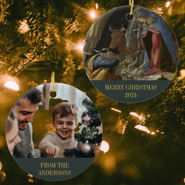 Frohe Weihnachtskrippe Religiöses Christliches Fot Keramik Ornament (Merry Christmas Nativity Scene Religious Christian Catholic Sandro Botticelli Photo Ceramic Ornament)