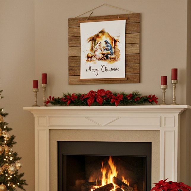 Frohe Weihnachtskrippe Wandteppich Mit Holzrahmen (Von Creator hochgeladen)