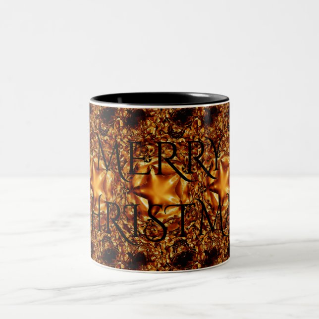 Frohe Weihnachtskupfer Gold Shiny Star Zweifarbige Tasse (Mittel)