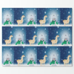 Frohe Weihnachtslama und Schneemann Geschenkpapier<br><div class="desc">Eine Winterlandschaft mit Schnee,  ein niedlicher Schneemann und ein Lama.</div>