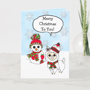 Frohe Weihnachtslama und Snowman Hand Drawn Karte