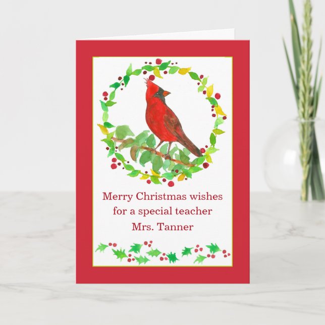 Frohe Weihnachtslehrer Red Kardinal Bird Custom Karte (Vorderseite)