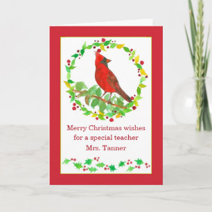 Frohe Weihnachtslehrer Red Kardinal Bird Custom Karte